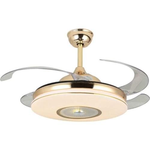YEELED Light 42" Invisible Gold Ceiling Fan Remote 3-Color Light/3 Speed Retractable Fan chandelier for Indoor Living Bedroom