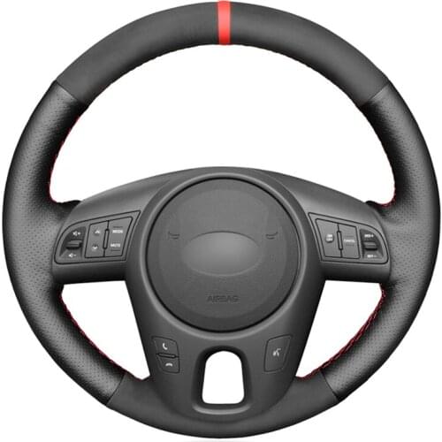 Hand-stitched Black Suede Leather No-slip Car Steering Wheel Cover for Kia Forte 2009-2014 Soul 2010-2013 Rio 2009-2011