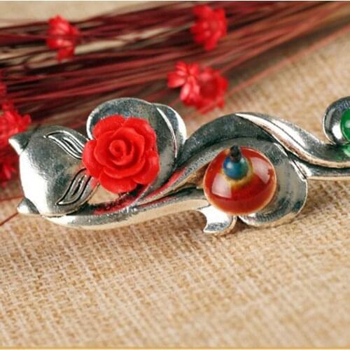 Wedding Retro Hair Clasp Hairpin Chinese Flower Slide Metal Hair Stick