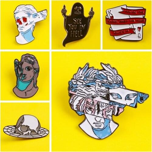 Amazing Art Enamel Pins Split Head Sculpture Badges Custom Brooches Cartoon Badge Bag Clothes Lapel Pin Accessories Jewelry Gift