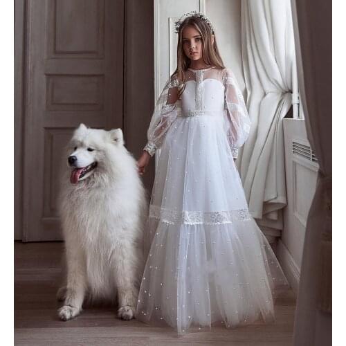 Gorgeous White Glitz Pageant Gowns Flower Girl Dresses For Wedding Kids Evening Dress Custom Made