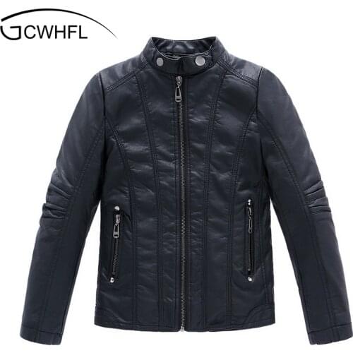 GCWHFL High Quality Jackets Boys Autumn Winter Girls PU Leather Jackets Children 4-16Y Clothing Kids Warm Thick Coat Outerwear