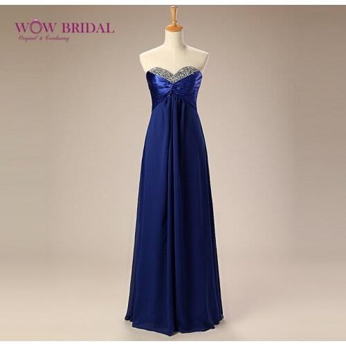 Wowbridal Elegant Long Prom Dress 2021 Sweetheart Strapless Sequins Beaded Lace Up Chiffon Draped A-Line Ruched Party Dress
