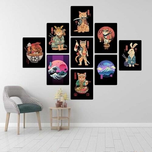 Japanese Samurai Cat Ramen canvas painting Home Decor Art Decor HD quality Cartoon Painting animal posters