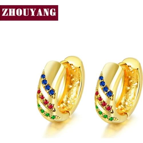 ZHOUYANG Hoop Earrings for Women Girl Classic Style 3 Color Cubic Zirconia Rose Yellow Gold Color Gift Fashion Jewelry E569