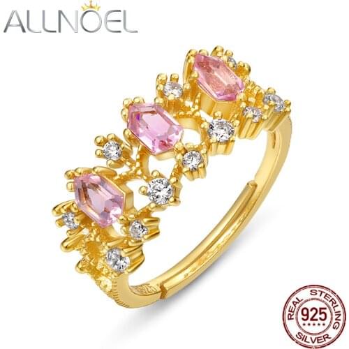 ALLNOEL 925 Sterling Silver Rings For Women Pink Morganite Vintage Style Adjustable Ring Original Jewelry Weding Band Gift