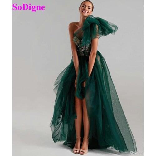 SoDigne One Shoulder Elegant Evening Dresses A Line Lace Appliques Beads Prom Gowns Women Tull Formal Party Dress