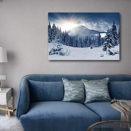 Winter Mountain Snow Covered Trees - Canvas Art Wall Decor Print for Wall Decor Drop shipping