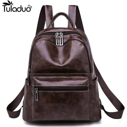 2020 Fashion High Quality Youth PU Leather Female Vintage Lady Style Laptop Travel Bags Waterproof for Women School Bag With USB