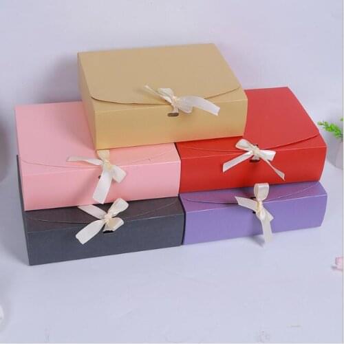 24.5*20*7cm Large cardboard Gift box with ribbon packaging wedding favor Pink red Rectangle gift paper packing box