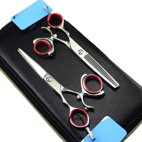 5.5 Inch Professional 440C Steel Hair Cutting Shears Hairdressing Left Handed Scissors With Leather Bag