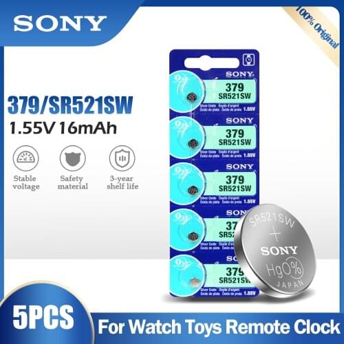 5PCS Sony 379 SR521SW 1.55V Silver Oxide Battery AG0 LR69 D379 SR63 V379 For Watch Toys Remote Button Cell Coin MADE IN JAPAN