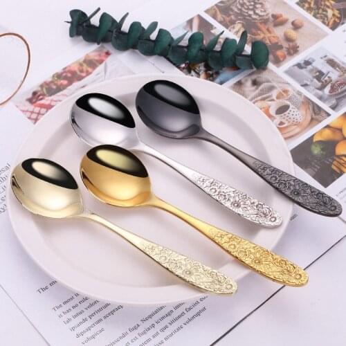 6pcs Soup Spoon Stainless Steel Ice Cream Spoons Set Coffee Mixing Tableware Western Style Dinnerware Dropshipping Wholesale