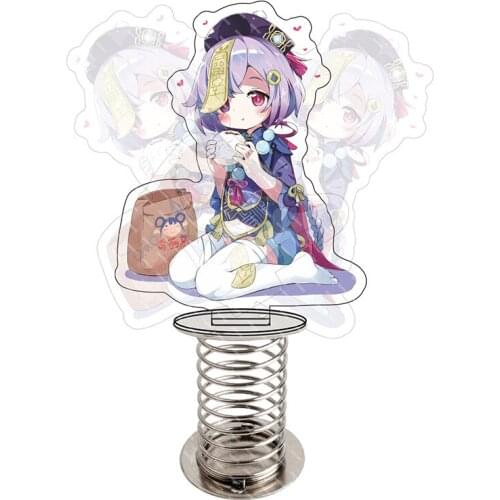 Anime Genshin Impact Spring Shake Fighter Stand Model Jean Amber Klee Zhongli Qiqi Plate Cartoon Acrylic Desktop Toy Gift