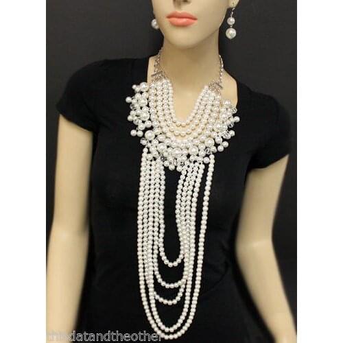 FREE SHIPPING New Multi-layers White Imtation Pearls Long Necklace&Pendants Body Jewelry