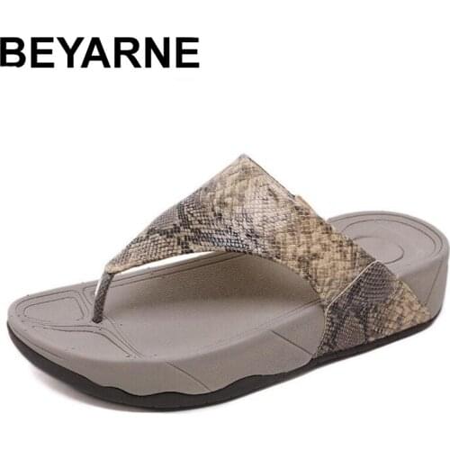 BEYARNEBohemia Serpentine leopard Beach Sandals Wedge Platform Thongs Slippers Flip Flops suummer shose for women girls sandalia