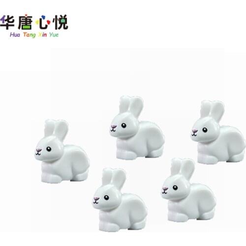 Friends Animal Series White Rabbit 5PCS Mini Animals Building Blocks Educational Toy Kid Gift Assemble Friends Animal Suit Model