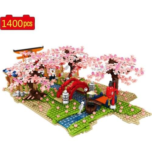 City Creative Street View Japanese Town Series Sakura and River DIY Model Building Blocks Bricks Toys Gifts