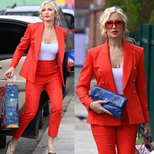 Vintage Summer Spring Women Pant Suit Red Loose Blazer Jacket & Wide Leg Pants Casual Office Suits Female Sets