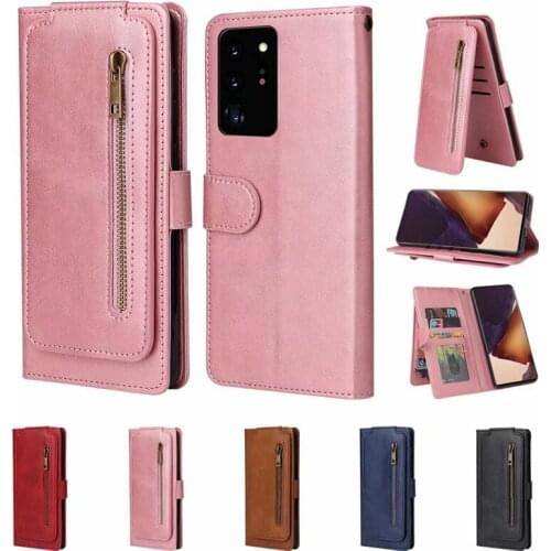 Leather Flip Stand Case for Samsung Galaxy Note 20 Plus S20 Ultra S10 Lite S9 S8 Plus Note 8 9 10 Zipper Wallet Cover Card Coque