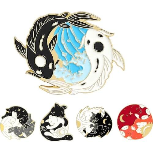 Creative Swimming Golden Fish Brooch Enamel Hugging Cats Sleeping Rabbits Label Pins Red Fox Badge Bag Clothes Animal Emblem