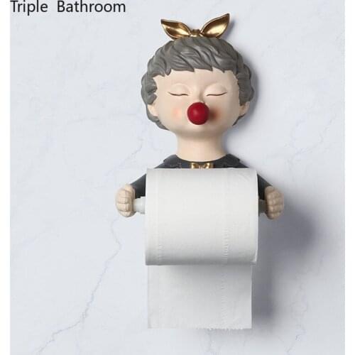 Creative Cute Girl Tissue Holder Resin Towel Paper Towel Shelf Punch-free Wall-mounted Paper Towel Holder Bathroom Accessories