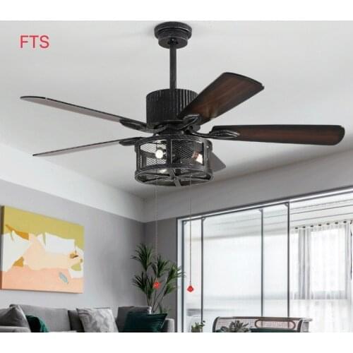 Lamp American retro dining room living room household wooden leaf fan chandelier remote control electric fan lamp