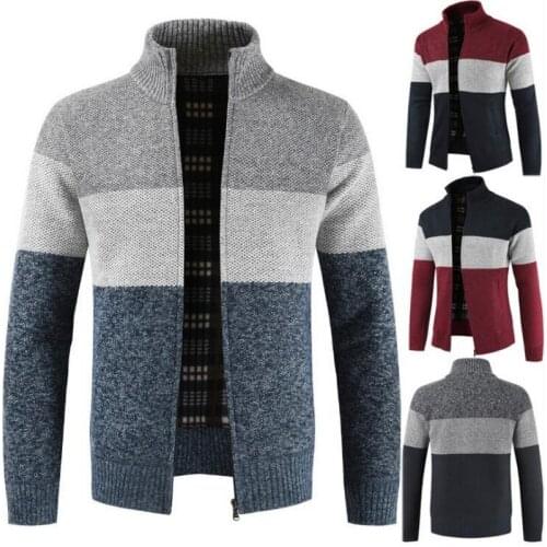 2021 Mens New Striped Cardigan Mens Sweater Color Matching Stitching Warm Sweater Knitted Jacket Thick Cardigan
