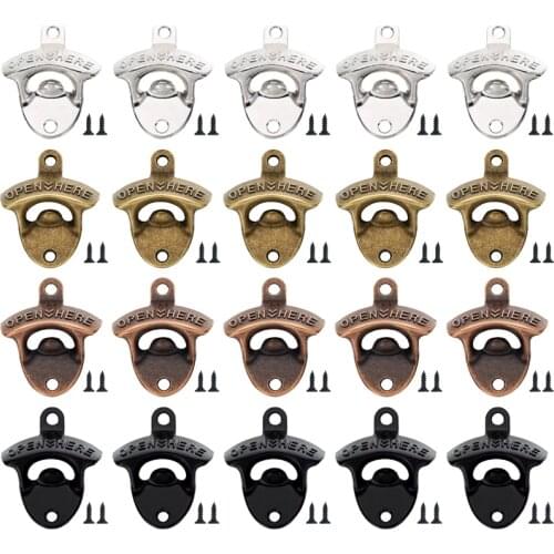 20 Pack Open Here Bottle Opener Wall Mounted Vintage Retro Zinc Alloy Beer OpenersTools Four Colors Combinations Bar Accessories
