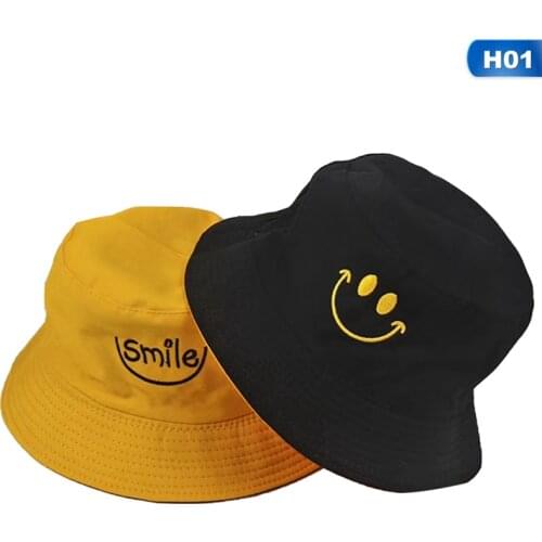 SMILE Bucket Hat Double Sided Bucket Hat Smiling face Unisex Fashion Bob Cap Hip Hop Gorro Men Summer Cap