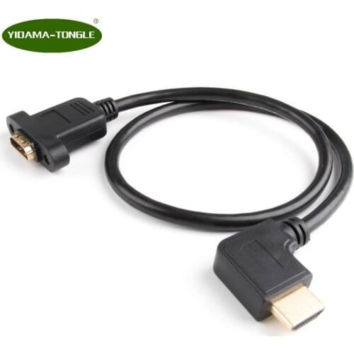 Right Angled HDMI 19p 1.4 male to Female extension cable HDMI Panel Mount Cable with Screw Hole