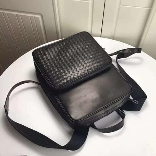 Simple Black Backpack 2020 Newest Male Business Calf Leather Bag Luxury Leisure Mens Backpack Classic Hand-Woven Top Quality