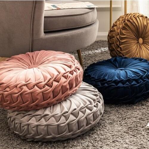 Luxury Nordic Velvet Pleated Round Pumpkin Throw Pillow for Couch Floor Cushion Pillow Decorative for Home Sofa Chair Bed Car