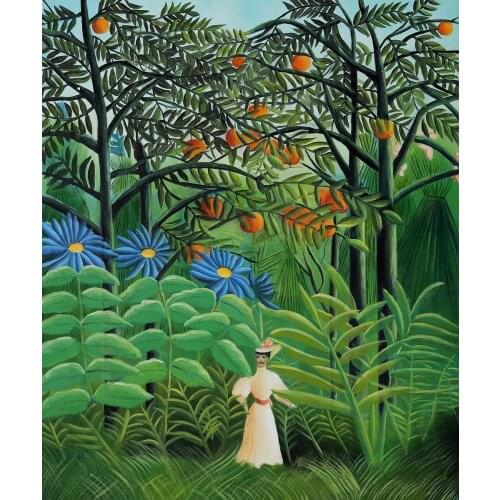 Hand-painted Modern Abstract Wall Paintings Home Decorative Art - Woman Walking in an Exotic Forest by Henri Rousseau