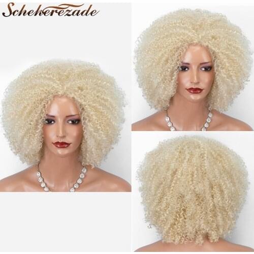 Afro Kinky Curly Lace Front Wigs Synthetic Blonde Short Bob Wigs For Black Women Heat Resistant Fiber Cosplay Wigs Scheherezade