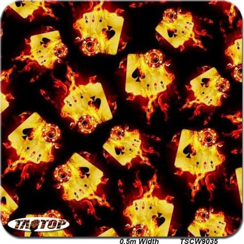 TAkw9035 poker design Flame 0.5m*10m Popular Skull Hydrographic Film Liquid Image Water Transfer Printing Film
