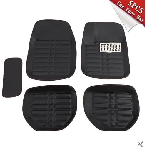 Black 5 Pcs Universal Car Floor Mats Driver Foot Pad 5 Seats Rear Front Floor Pad Vans Vehicles Auto FloorLiner Carpet