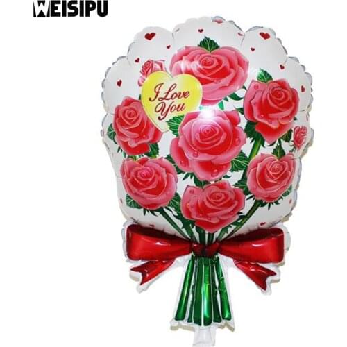 WEISIPU 1pcs Aluminium Foil Roses Flower Balloon Valentine Day Party Toys Cartoon Wedding Marry Foil Balloons Party Decoration