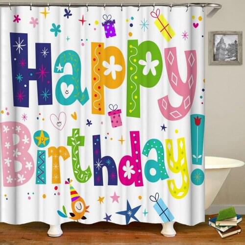 Happy Birthday Shower Curtains Bathroom Curtain Waterproof 3d Print Party Bath Curtain Polyester Fabric With 12 Hooks 180*180cm