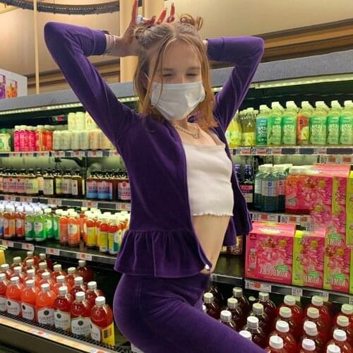 Fall 2021 womens fashion Women Close-fitting Two-piece Clothes Set, Purple Solid Color Hooded Jacket and High Waist Leggings