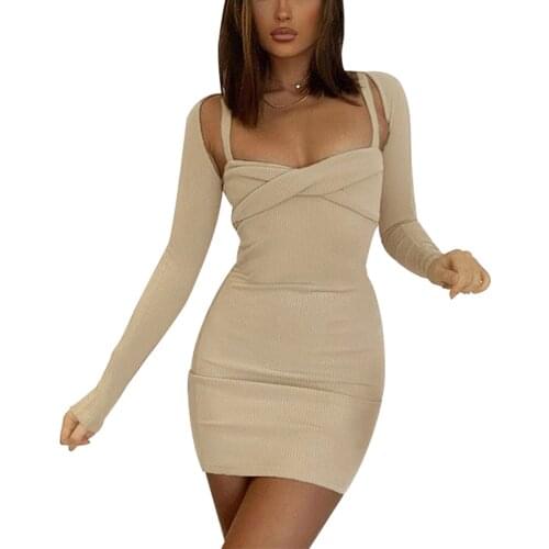 Womens Tight Two-piece Suit Solid Color Long Sleeve Bolero And Sleeveless Dress Kink Suspender Shawl Long Sleeve