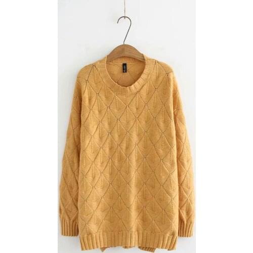 Plus size hollow out wool loose women sweaters 2020 new winter O-neck knitted pullovers tops female solid black gold oversized