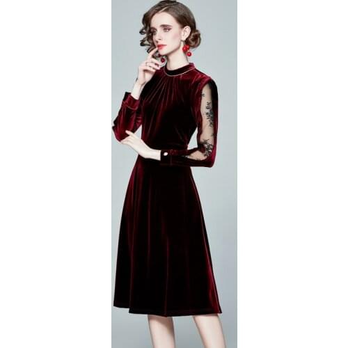 ZUOMAN Women Spring & Autumn Elegant Velvet Dress Festa High Quality Vintage Wedding Party Robe Femme Lace Designer Vestidos