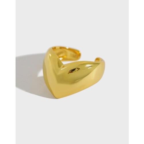 1pc Authentic S925 Sterling Silver Fine Jewelry Glossy Gold/White Heart shape Band ring adjust TLJ1048