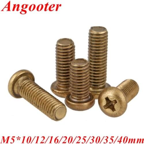 10pcs GB818 M5 Brass Cross Recessed Pan Head Screw Phillips head Screws Bolts PM M5*10/12/16/20/25/30/40mm to M5 Brass hex nuts