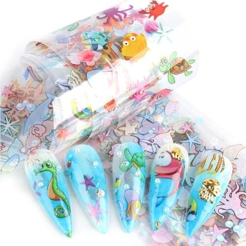 10Pcs Nail Sticker Sea World Animals Decal Nail Art Tools Manicure Salon Decoration Transfer Foil Stickers наклейки на ногти