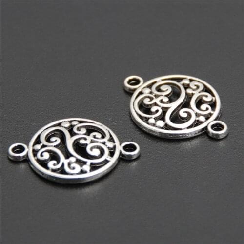 20pcs Silver Color Filigree Flower Round Connector Pendant Fit Bracelet Necklace Jewelry Finding A2617