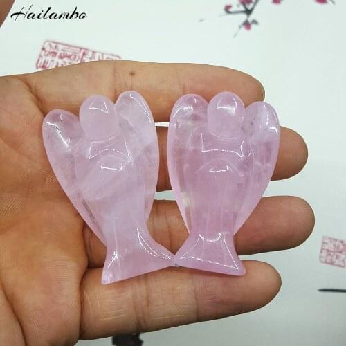 5pcs NEW Natural Rose Pink Quartz Crystal Bead Standing Angel Statue Carved Angel Wing Figurine Pendant Classic Jewelry For Gift