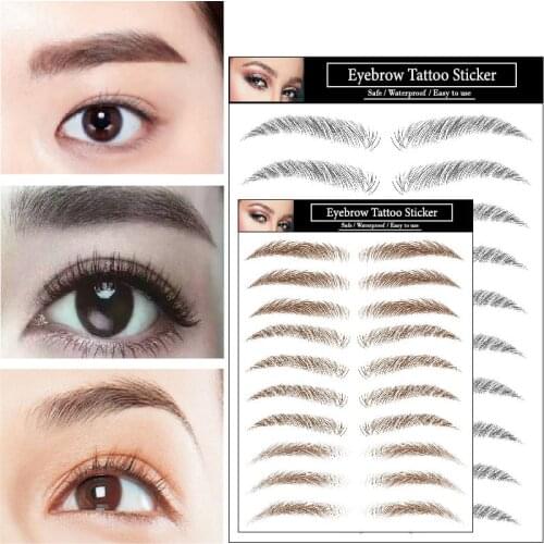 6D Hair-like Eyebrow Sticker Black Brown Semi-Permanent Water Transfer Waterproof Eyebrow Tattoo Embroidery Sticker
