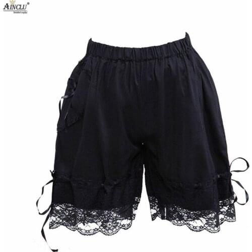 Ainclu Cemavin Hot Selling Cotton Cute Black Lace Elastic Waist Rendering and Outer Wear Lolita Bloomers/shorts Free shipping